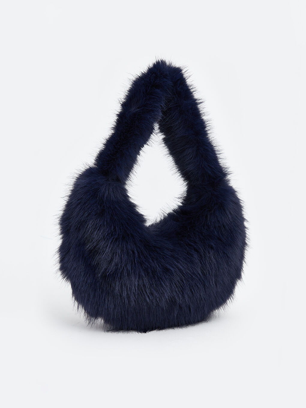 Lacivert Kürklü Kadın Baget Çanta-1