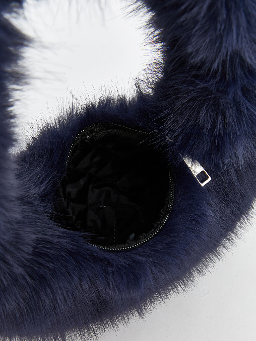 Lacivert Kürklü Kadın Baget Çanta-2