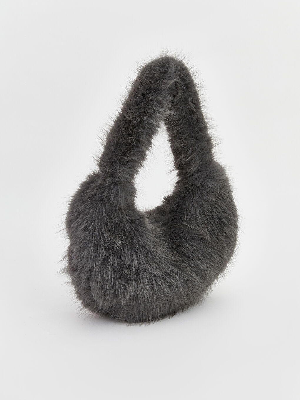 Antrasit Kürklü Kadın Baget Çanta-1