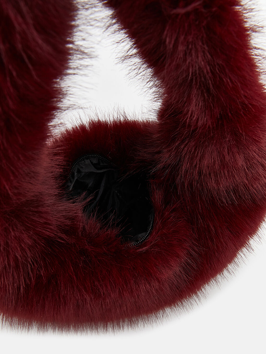 Bordo Kürklü Kadın Baget Çanta-2
