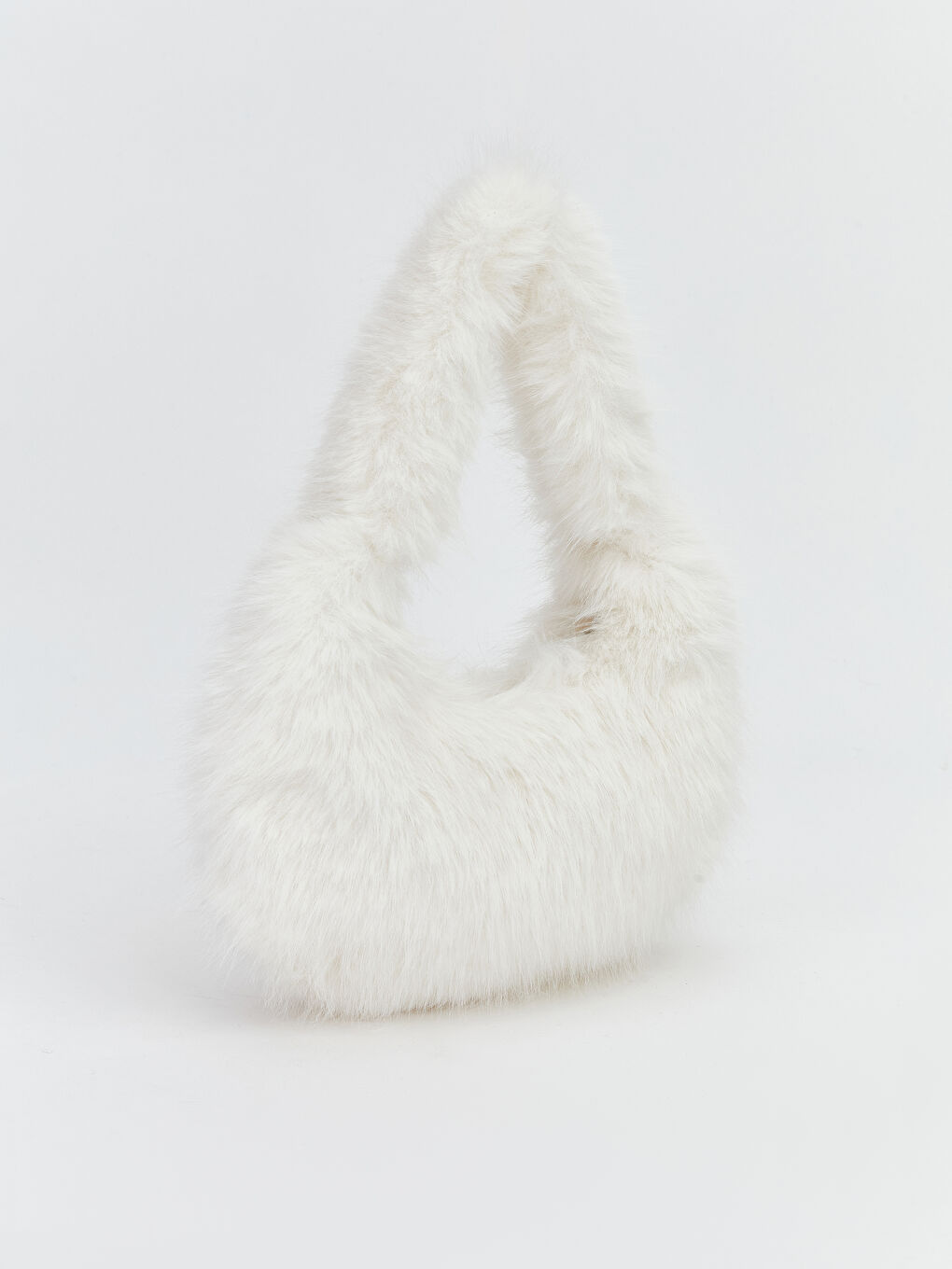 Ekru Kürklü Kadın Baget Çanta-1