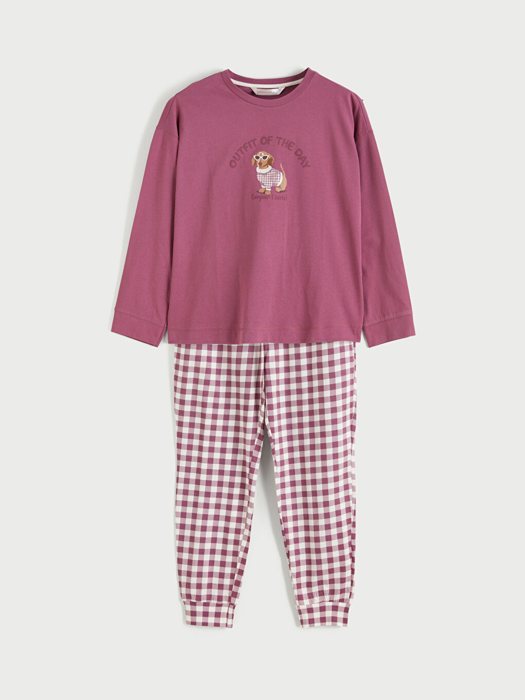 Kırmızı Bisiklet Yaka Baskılı Kadın Pijama Takımı