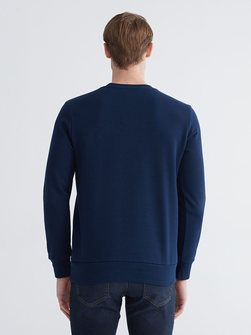 Lacivert Bisiklet Yaka Baskılı Erkek Kalın Sweatshirt-3