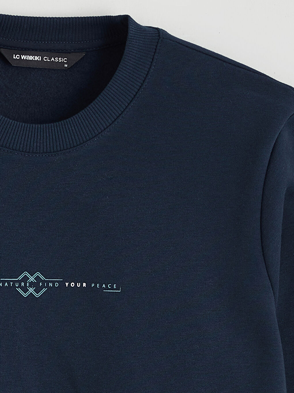 Lacivert Bisiklet Yaka Baskılı Erkek Kalın Sweatshirt-6