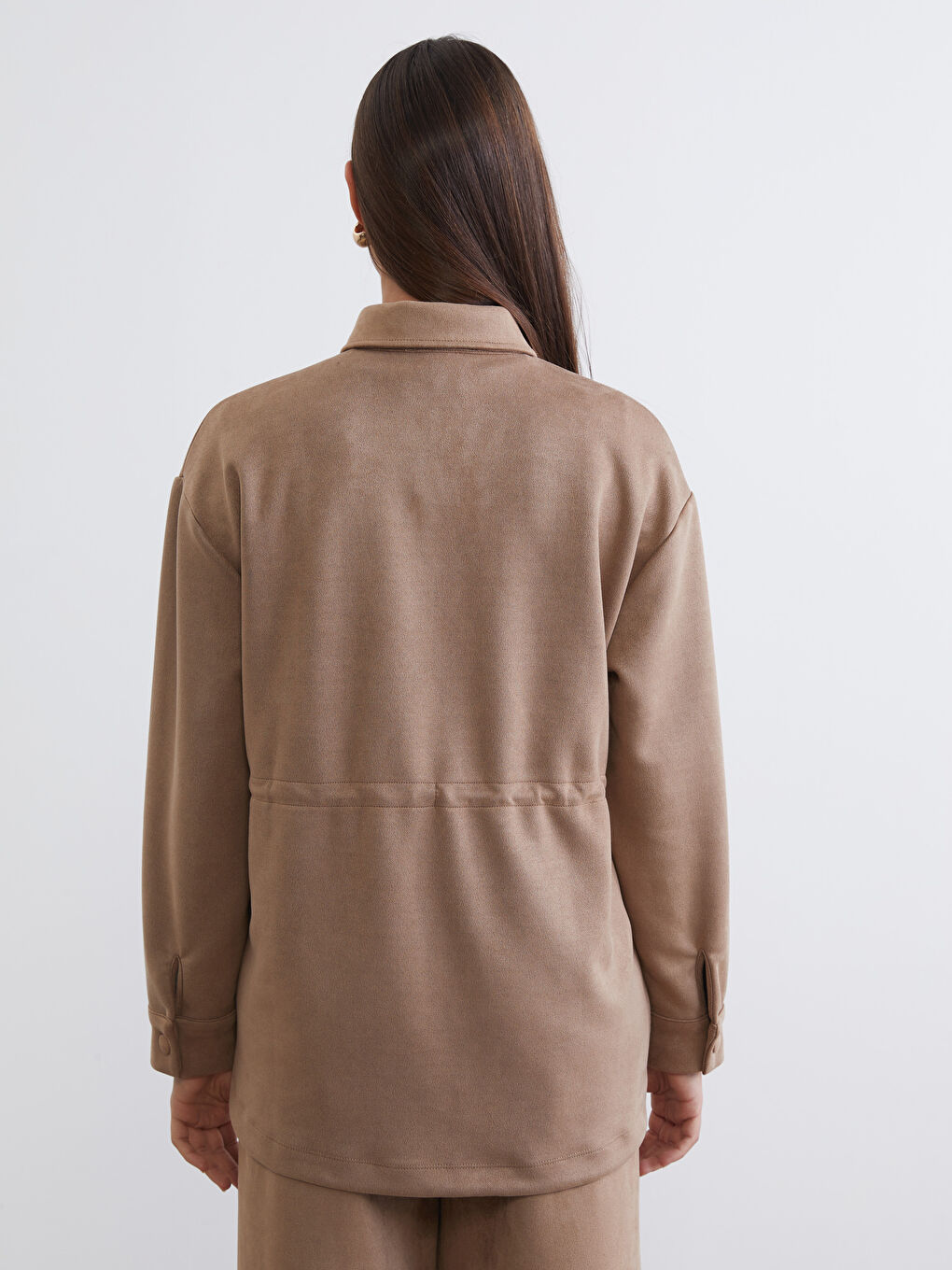 Bej Kadın Süet Görünümlü Gömlek Ceket-3