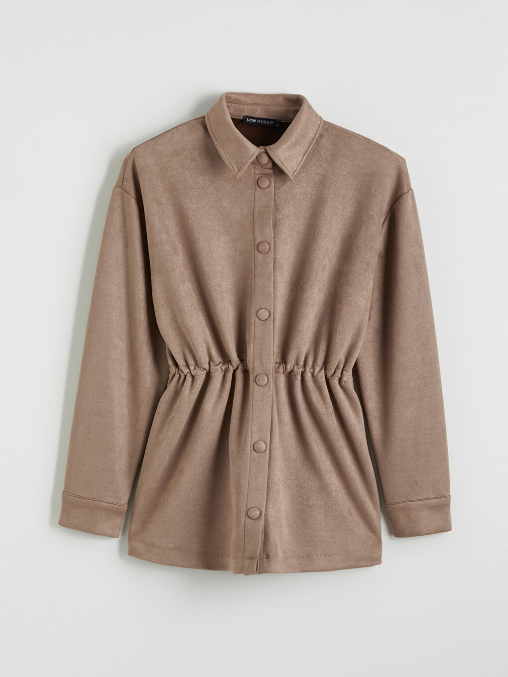 Bej Kadın Süet Görünümlü Gömlek Ceket-5