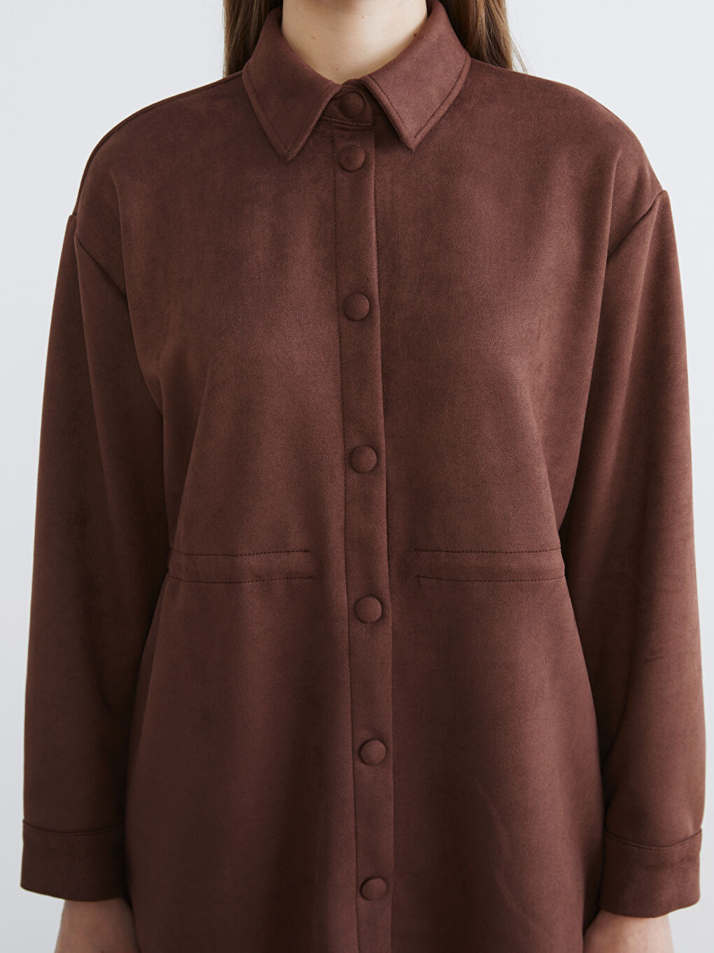 Kahverengi Kadın Süet Görünümlü Gömlek Ceket-2