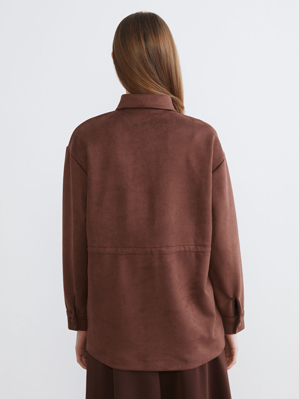Kahverengi Kadın Süet Görünümlü Gömlek Ceket-3