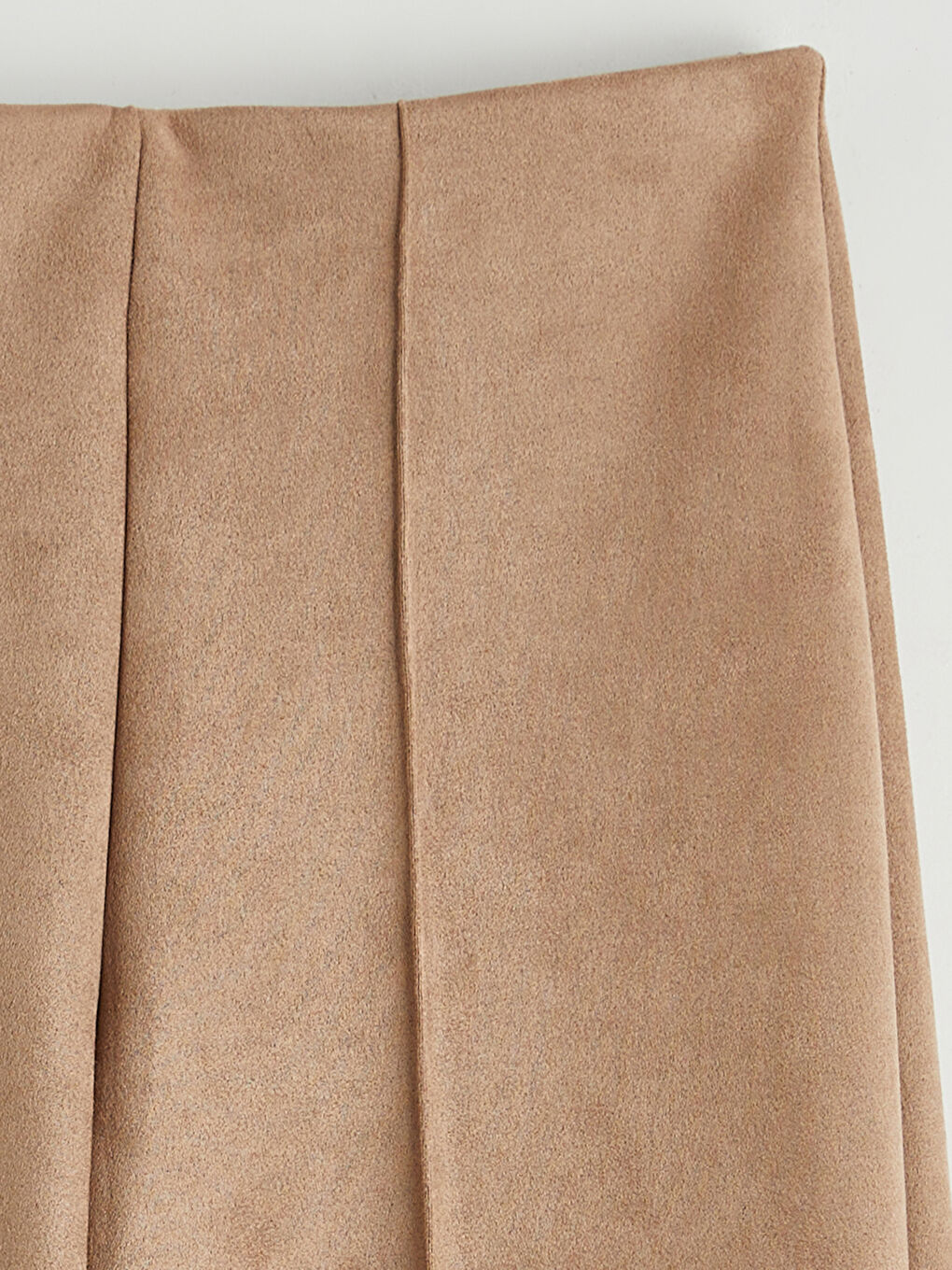 Bej Standart Fit Kadın Süet Görünümlü Pantolon-5