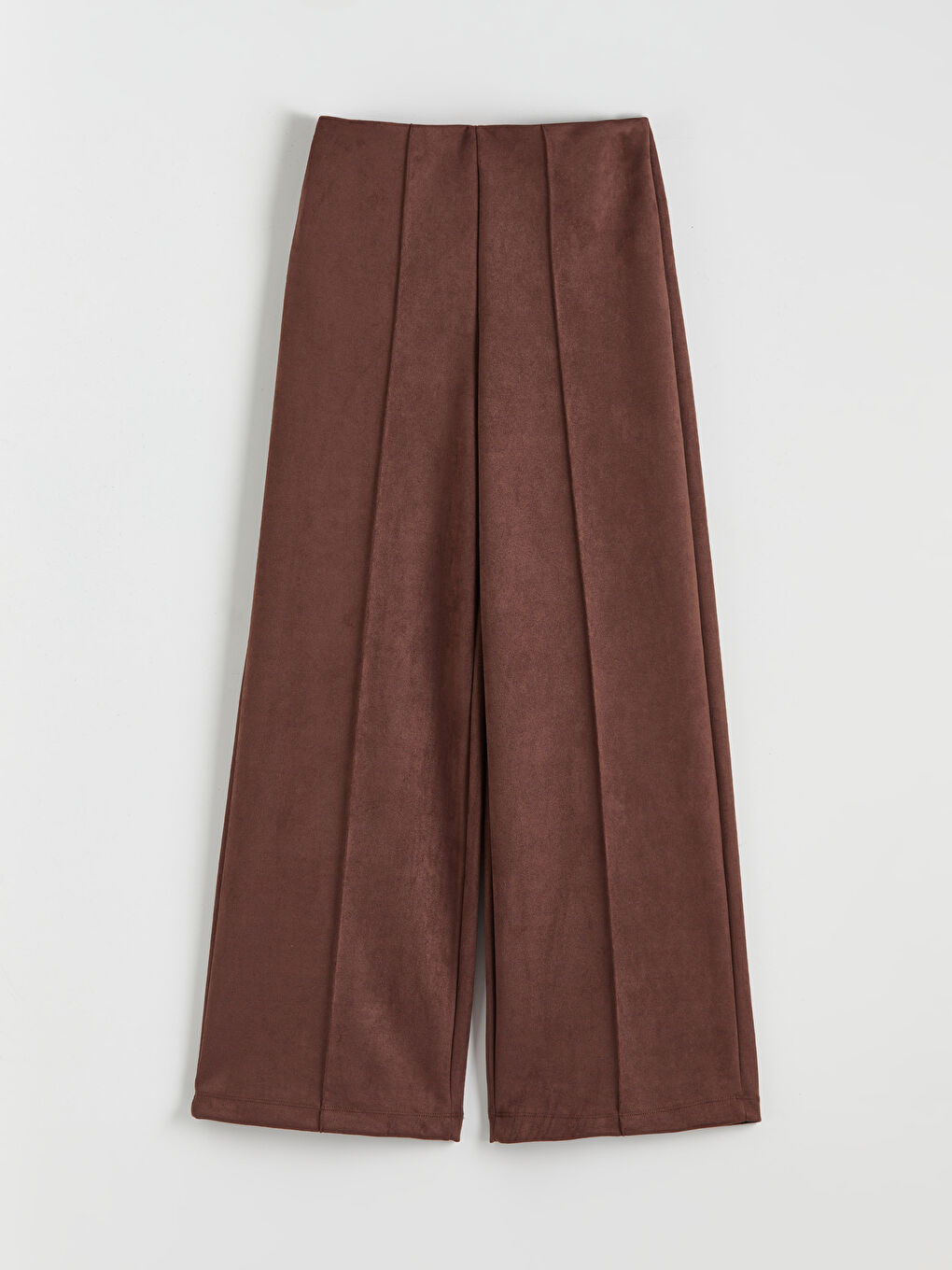 Kahverengi Standart Fit Kadın Süet Görünümlü Pantolon-4