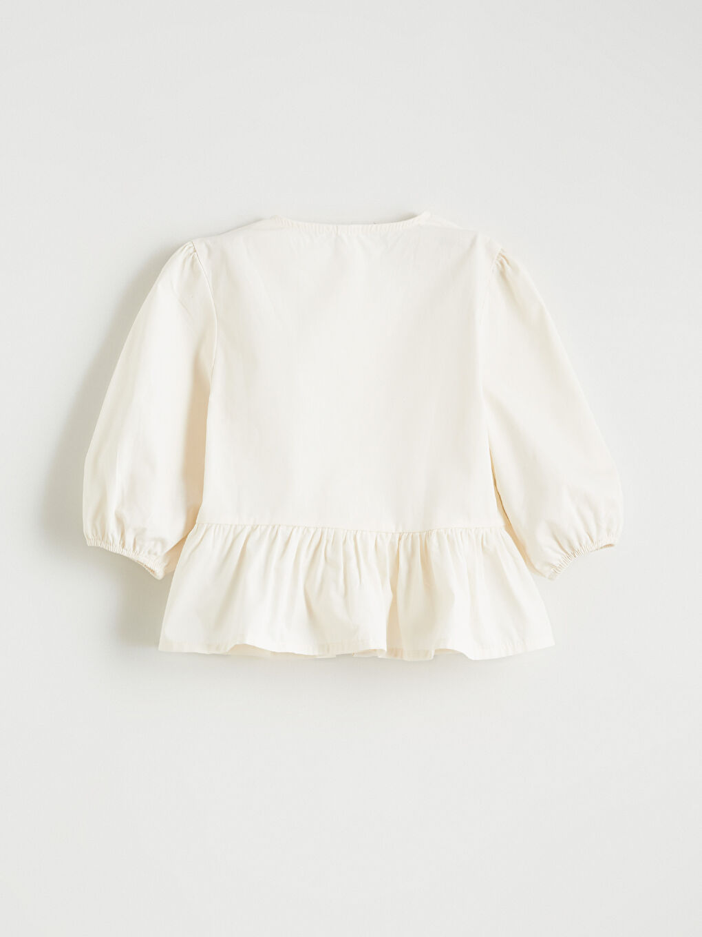 Ekru Bisiklet Yaka Fiyonk Detaylı Kız Bebek Gömlek-2