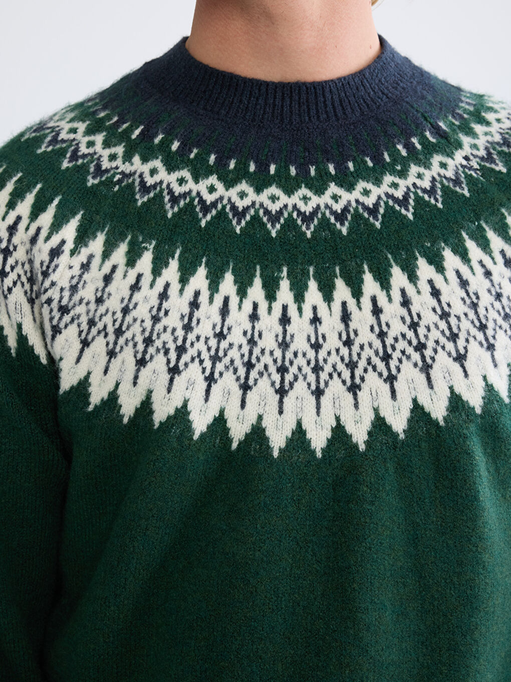 Yeşil Bisiklet Yaka Desenli Erkek Triko Kazak-2