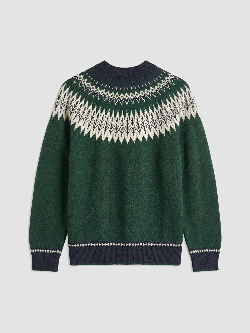 Yeşil Bisiklet Yaka Desenli Erkek Triko Kazak-5