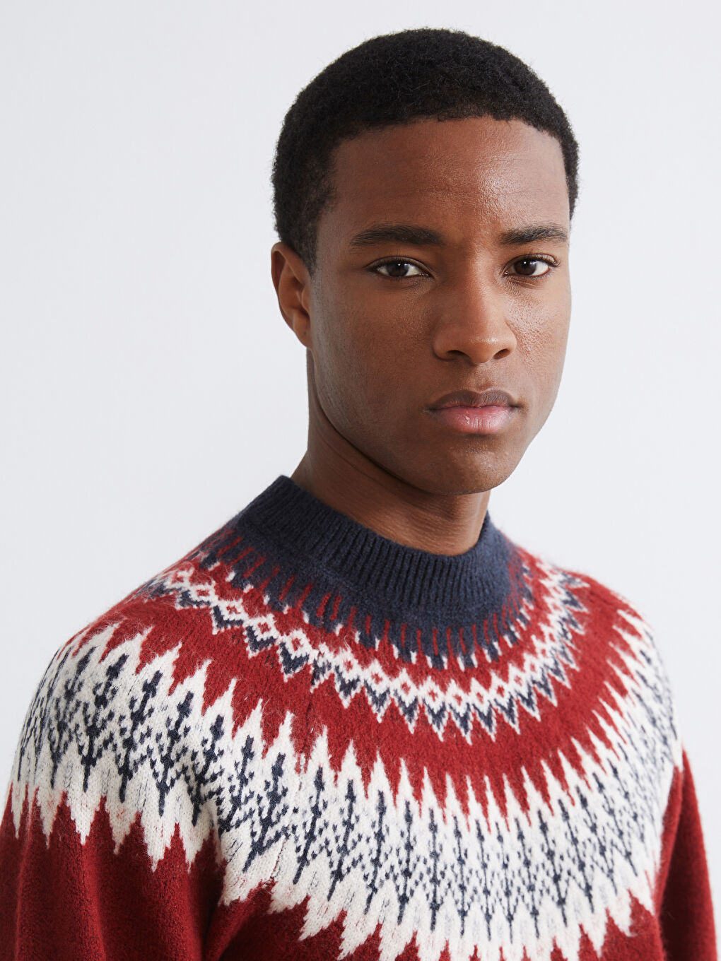 Kırmızı Bisiklet Yaka Desenli Erkek Triko Kazak-2