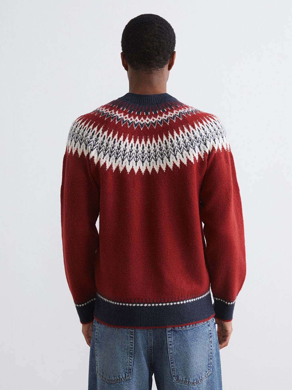 Kırmızı Bisiklet Yaka Desenli Erkek Triko Kazak-3