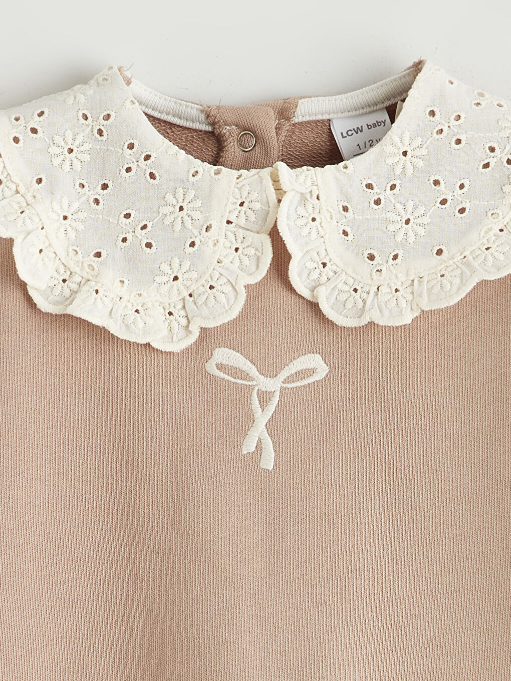 Kahverengi Bebe Yakalı Kız Bebek Sweatshirt-1