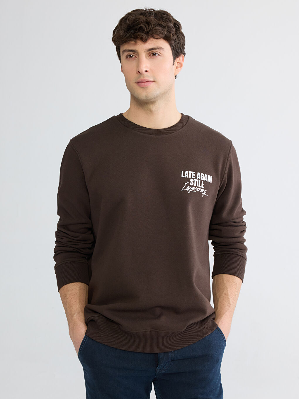 سويتشيرت رجالي برقبة دائرية ومطبوع.