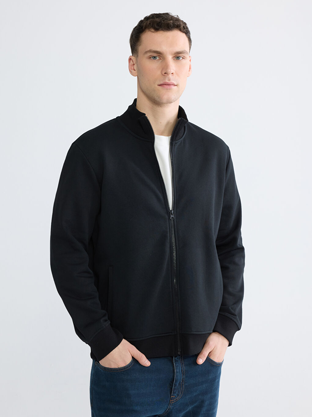 High Collar Men's Thick Zip-Up Sweatshirt