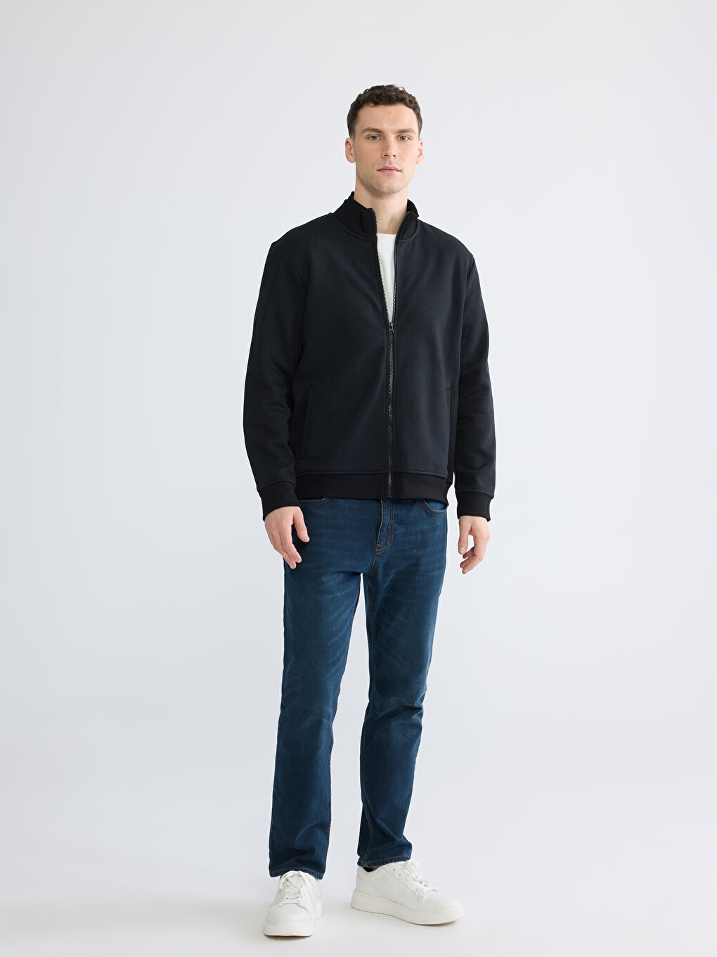 High Collar Men's Thick Zip-Up Sweatshirt-1