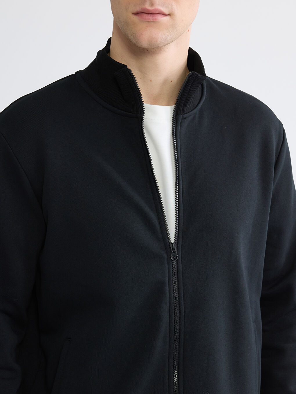 High Collar Men's Thick Zip-Up Sweatshirt-2