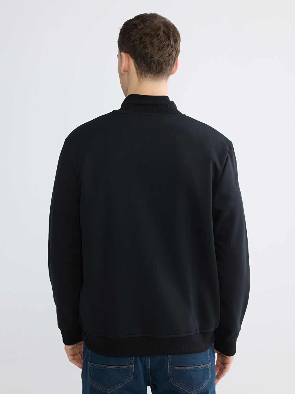 High Collar Men's Thick Zip-Up Sweatshirt-3