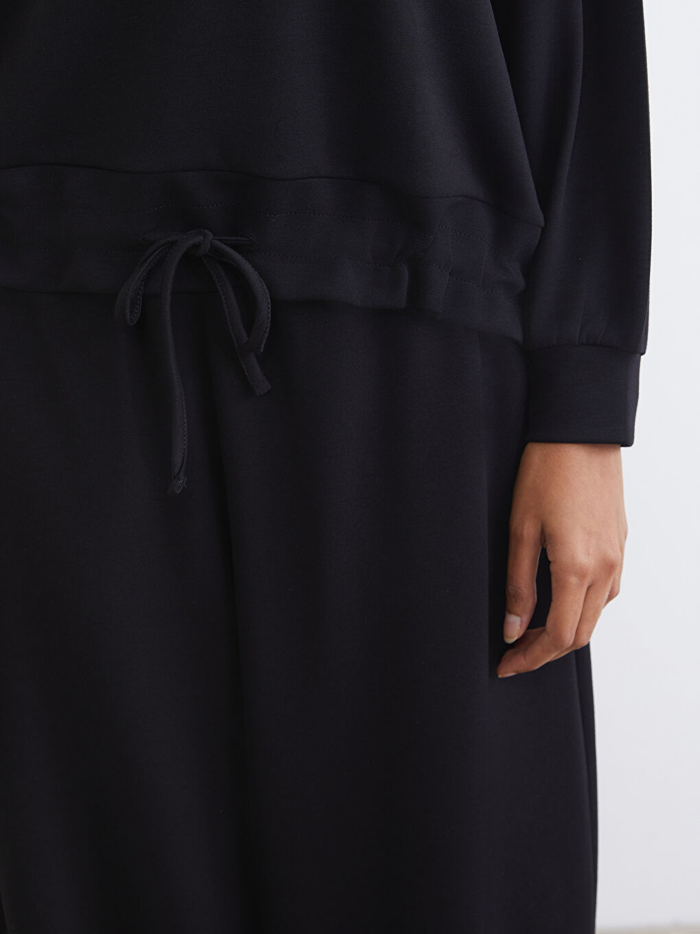 Siyah Polo Yaka Oversize Kadın Sweatshirt-5