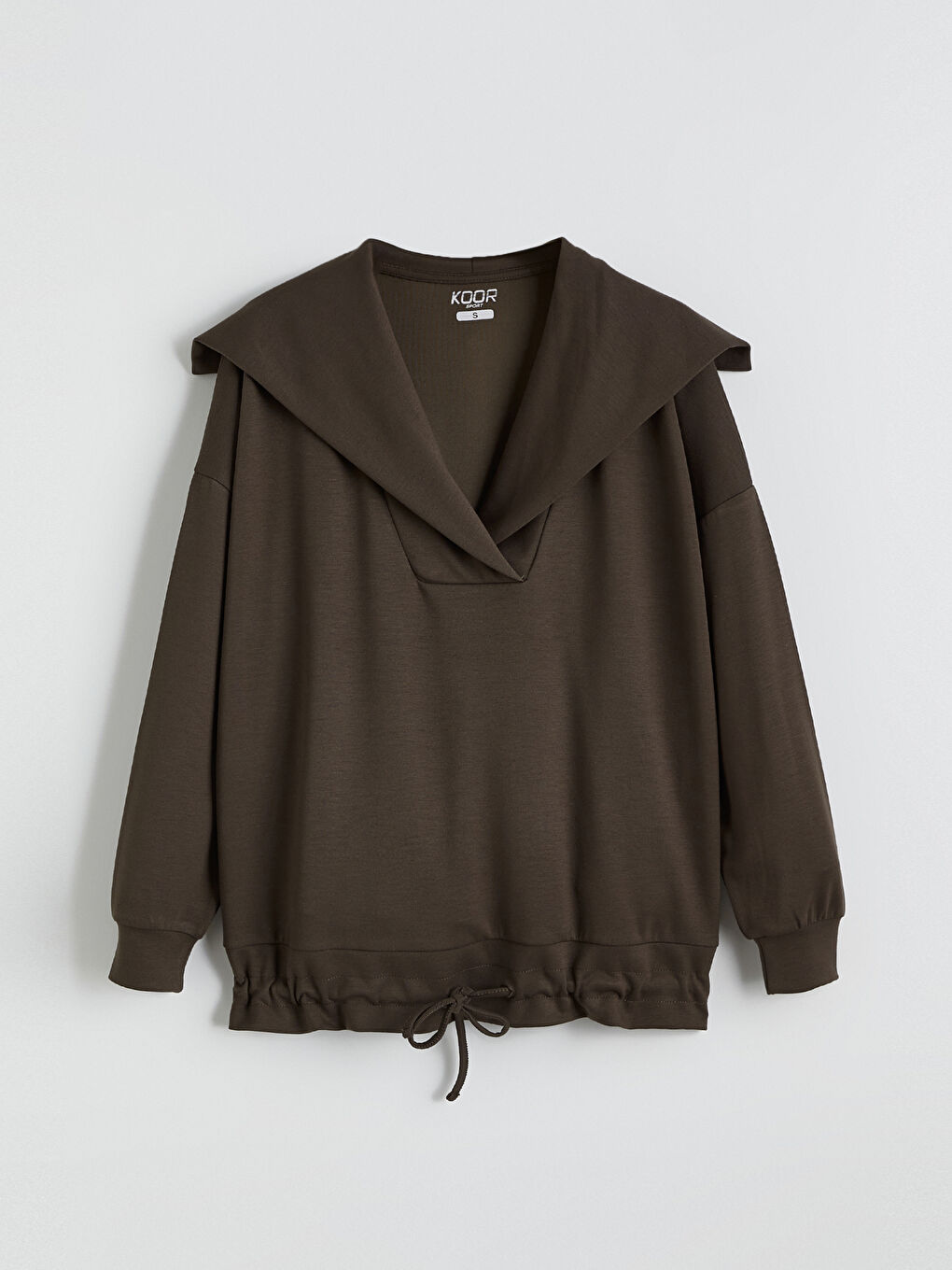 Kahverengi Polo Yaka Oversize Kadın Sweatshirt-4