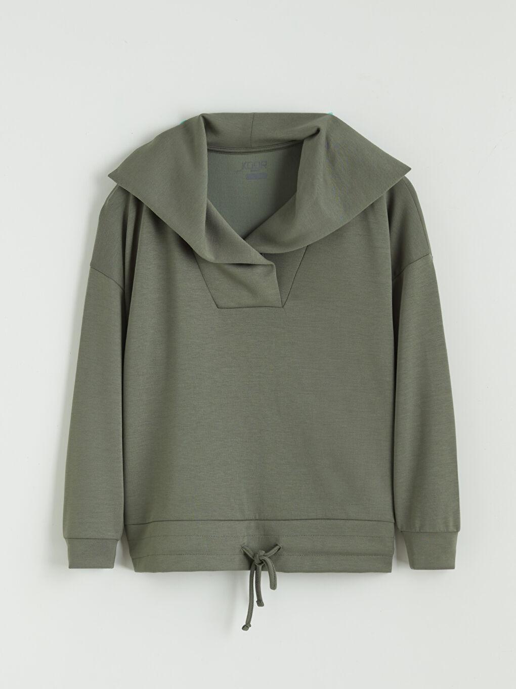 Haki Polo Yaka Oversize Kadın Sweatshirt-4