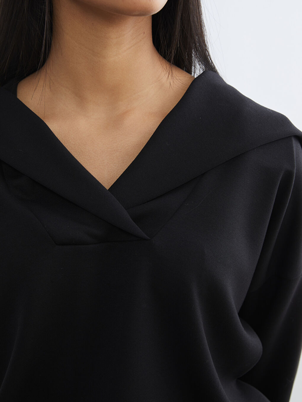 Siyah Polo Yaka Oversize Kadın Sweatshirt-4