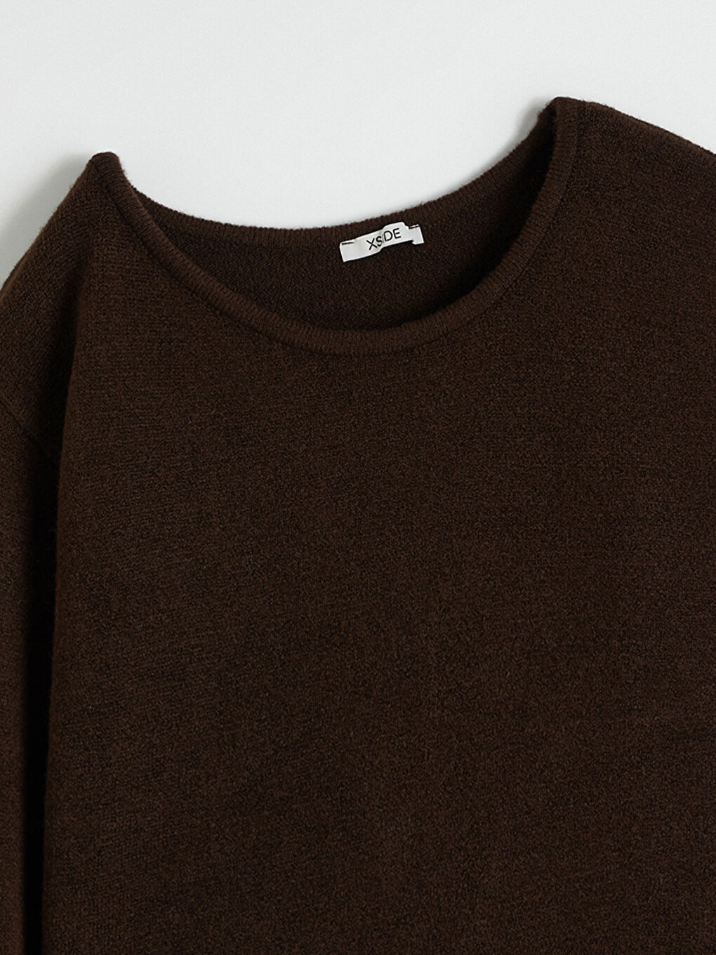 Kahverengi Kayık Yaka Oversize Kadın Triko Kazak	-1