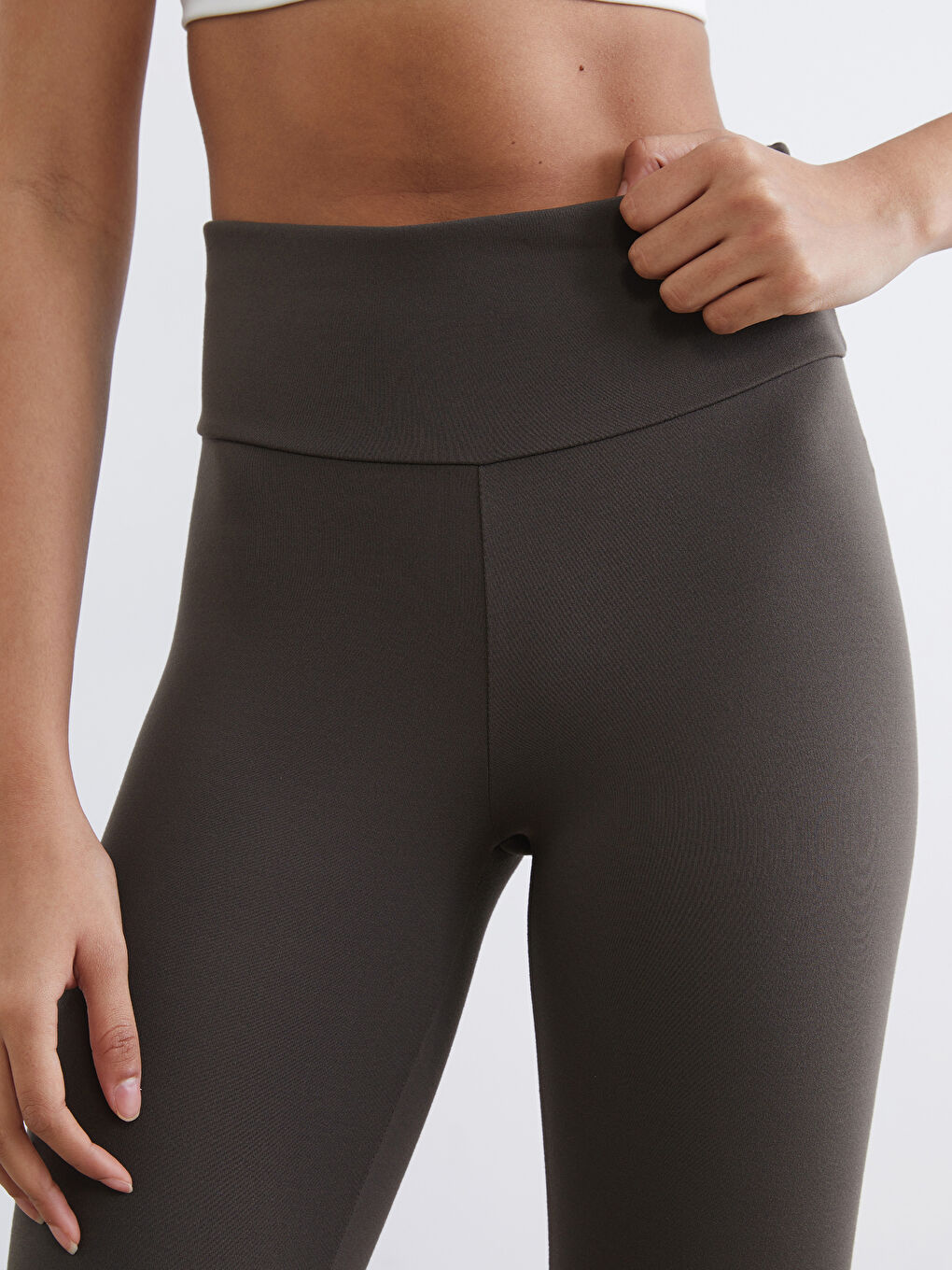 Haki Yüksek Bel Kadın Spor Tayt-2