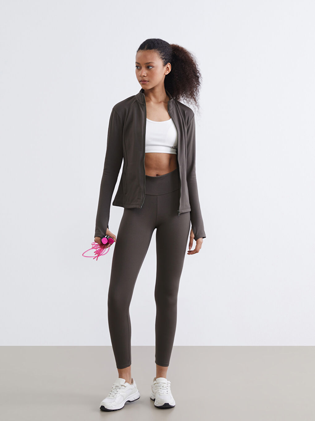 Haki Yüksek Bel Kadın Spor Tayt-3