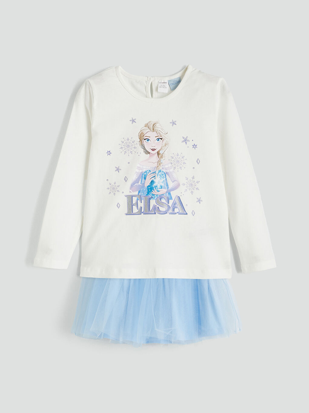Ekru Elsa Baskılı Kız Çocuk Tişört ve Tütü Etek