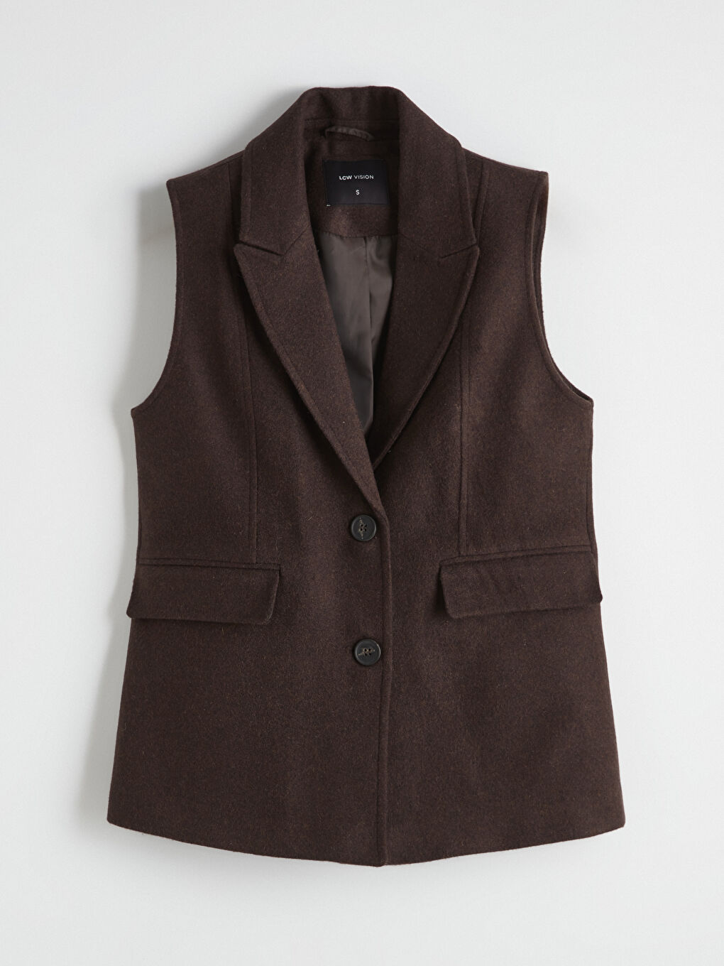 Kahverengi Kaşe Kadın Klasik Yelek