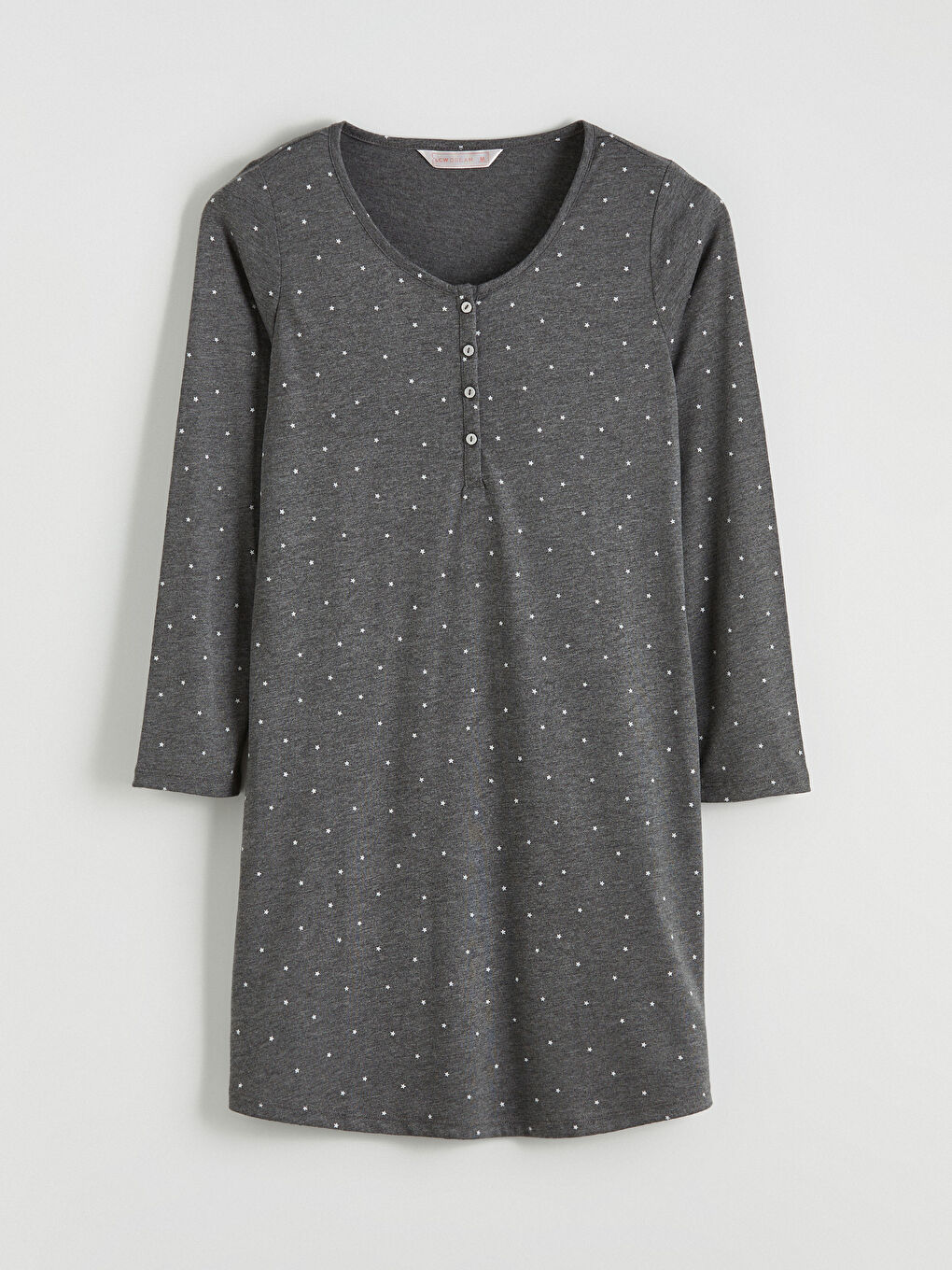 Gri U Yaka Yıldız Desenli Kadın Gecelik-4