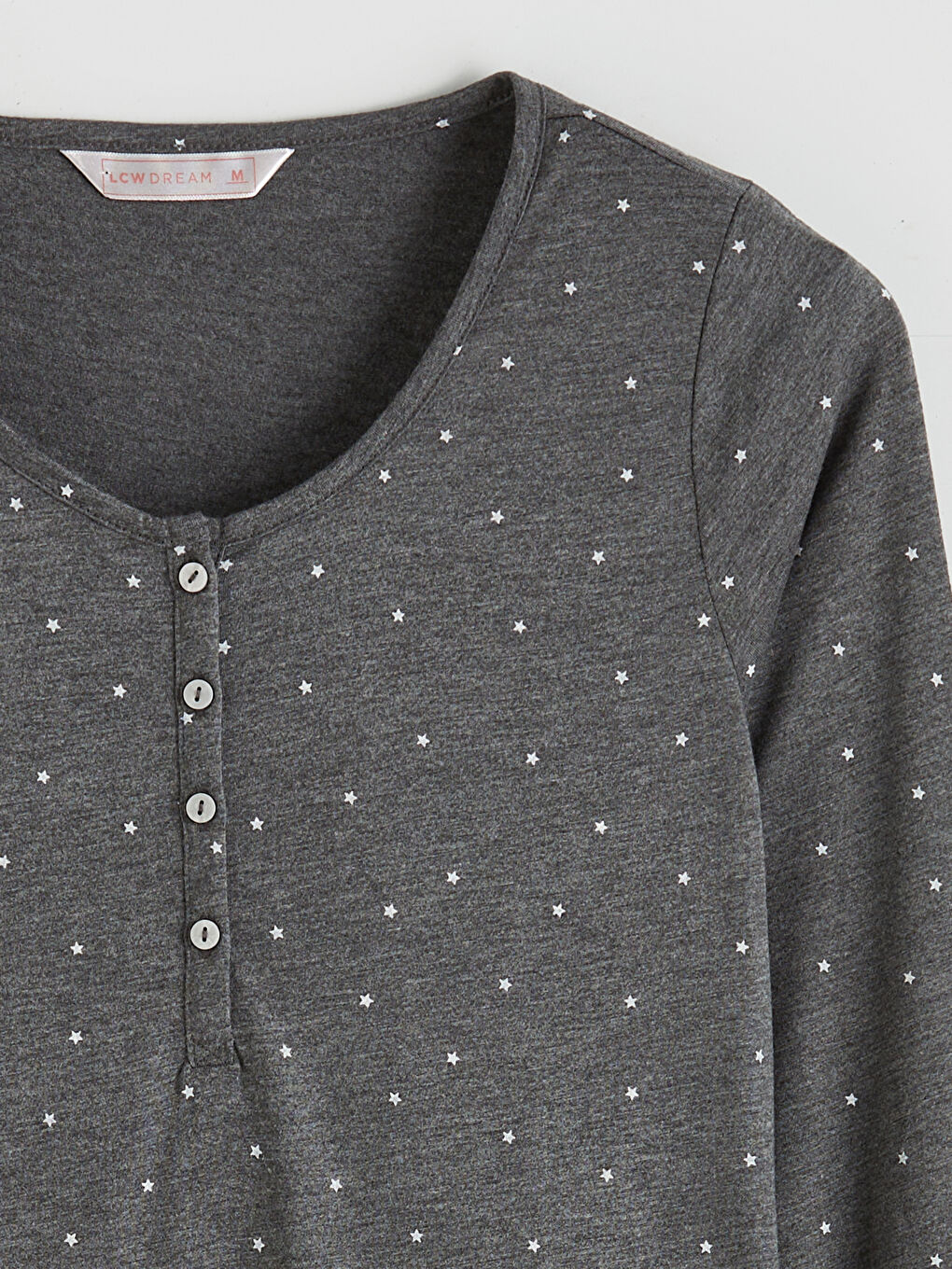 Gri U Yaka Yıldız Desenli Kadın Gecelik-5