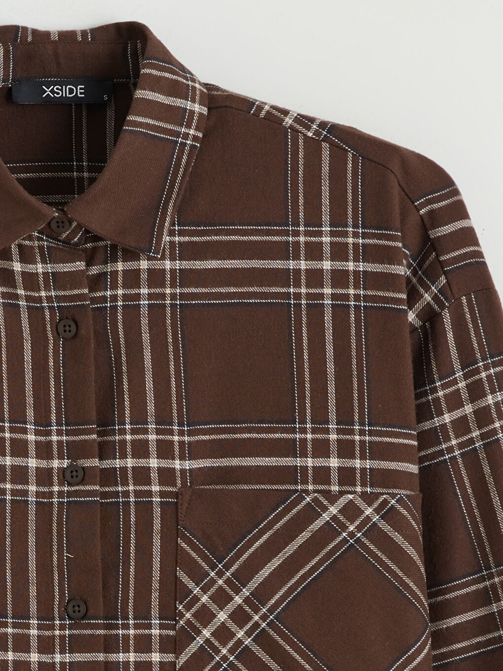 Kahverengi Ekose Oversize Kadın Gömlek-5