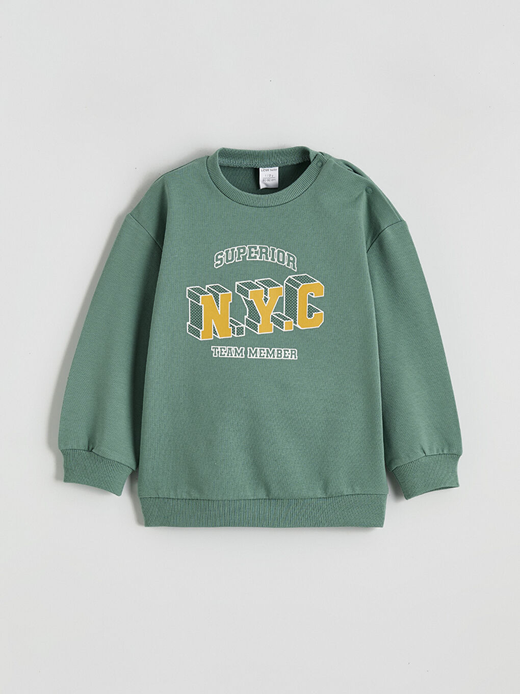 Yeşil Bisiklet Yaka Baskılı Erkek Bebek Sweatshirt