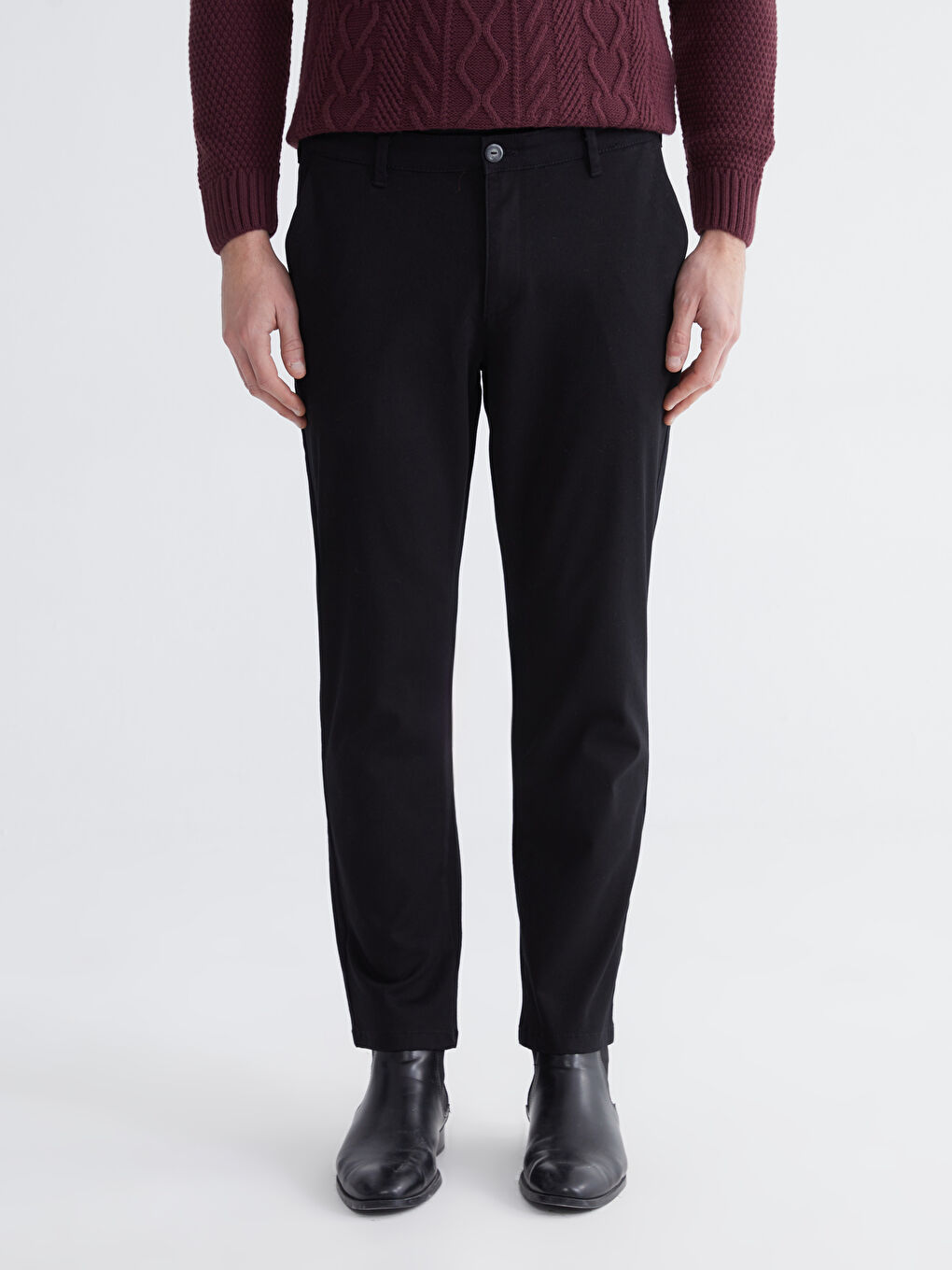 Siyah Standart Kalıp Erkek Chino Pantolon-1