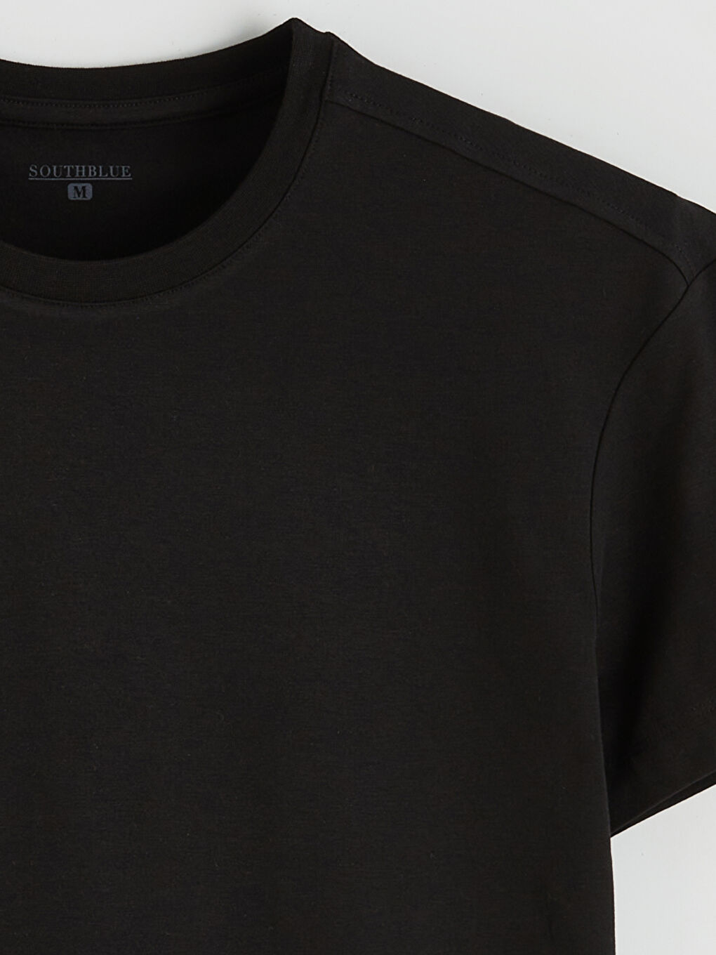 Siyah Bisiklet Yaka Kısa Kollu Erkek Pijama Üst-1