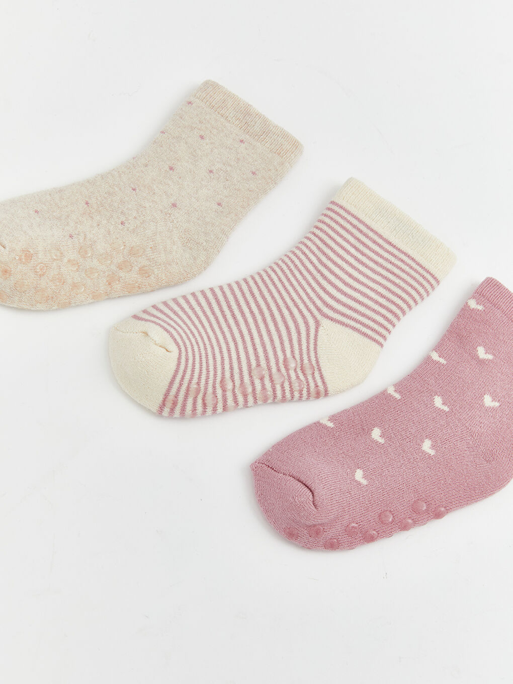 Pembe Desenli Kız Bebek Soket Çorap 3'lü-1