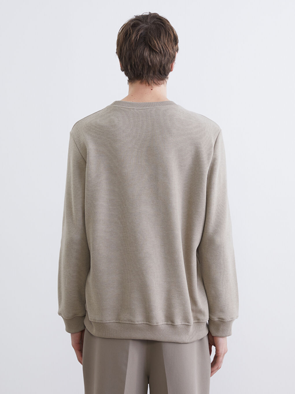 Bej Bisiklet Yaka Erkek Sweatshirt-3