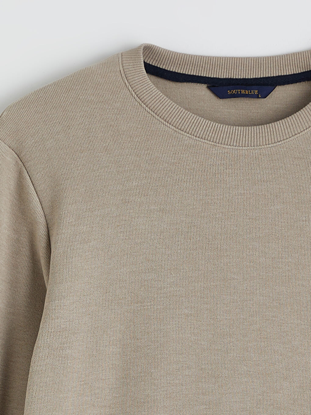 Bej Bisiklet Yaka Erkek Sweatshirt-5