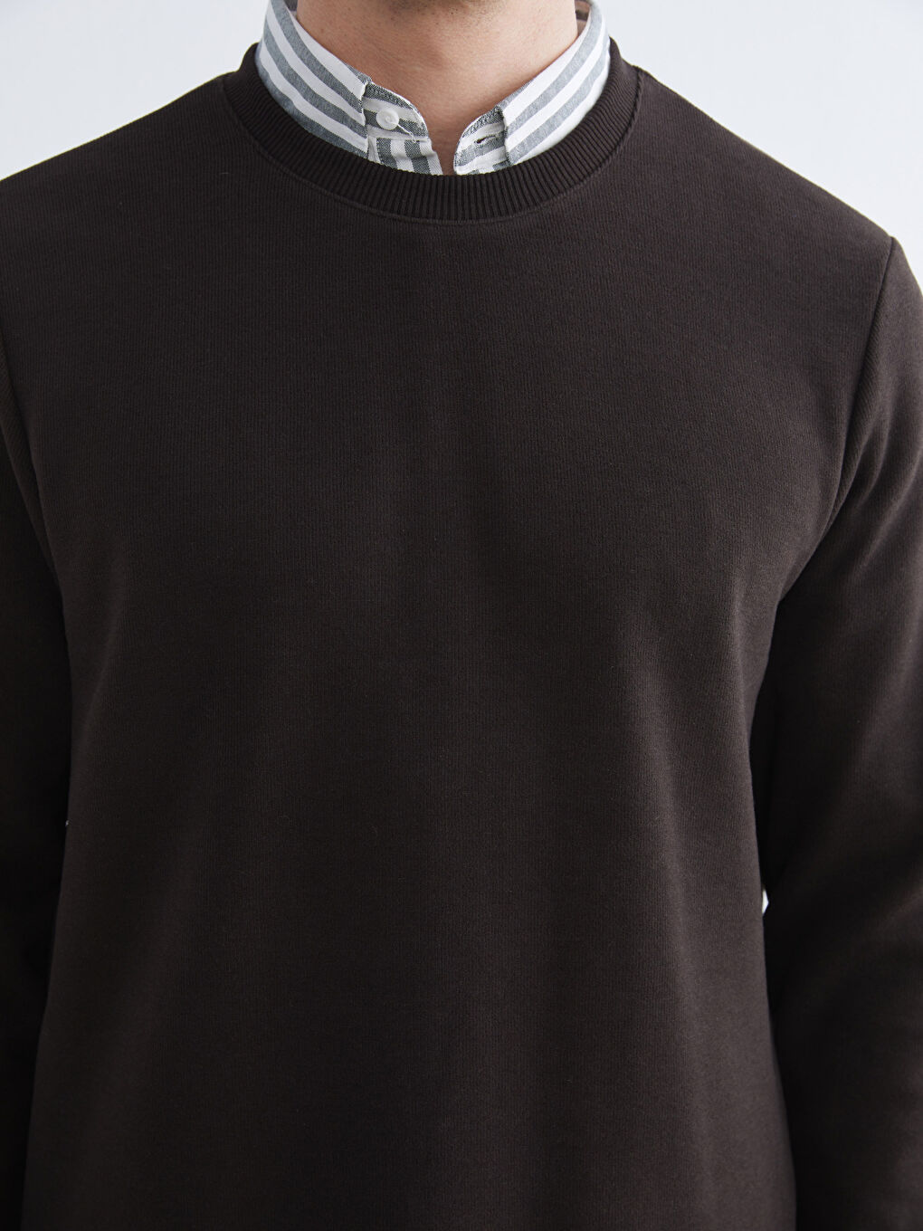 Kahverengi Bisiklet Yaka Erkek Sweatshirt-2