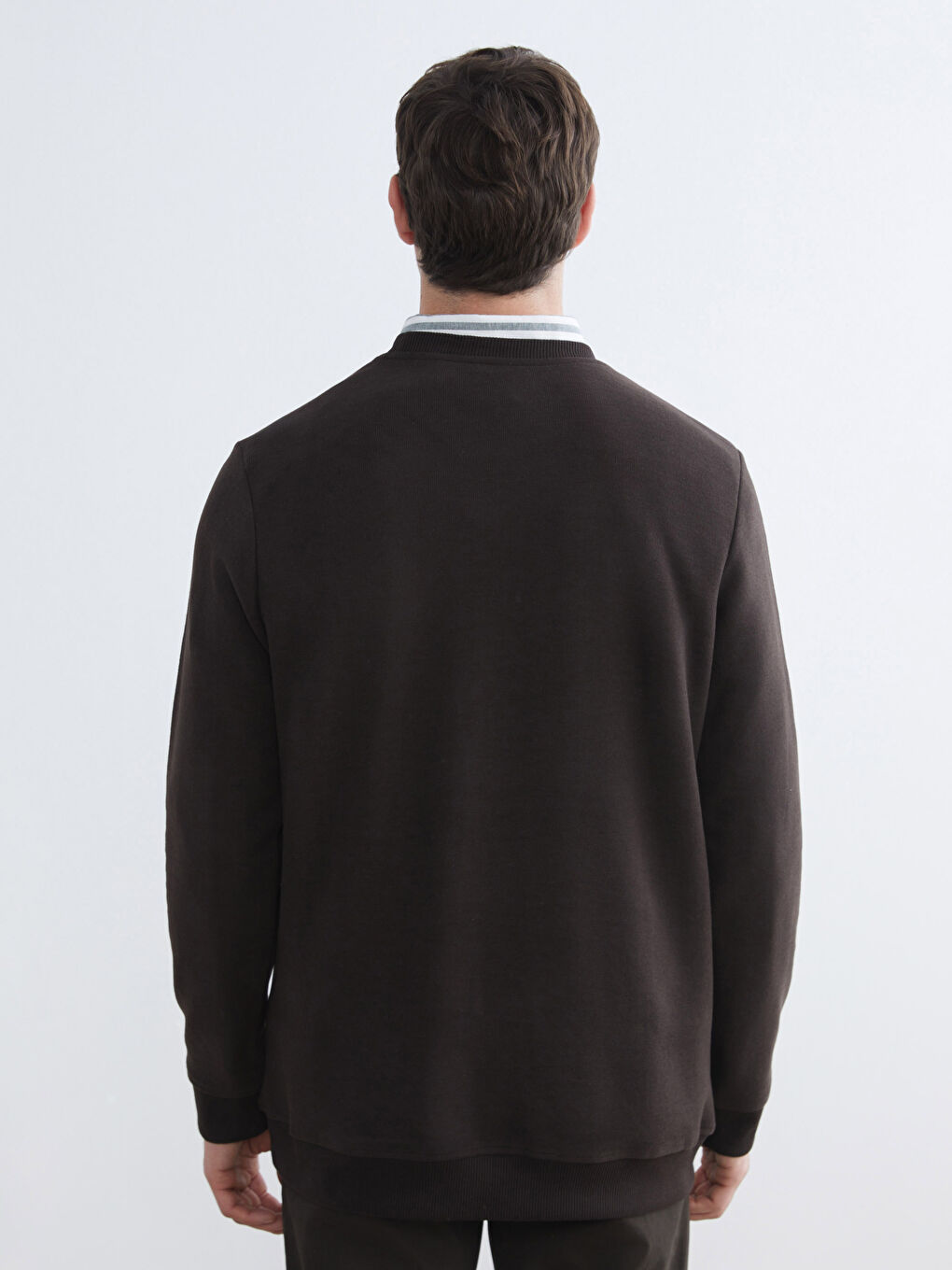 Kahverengi Bisiklet Yaka Erkek Sweatshirt-3