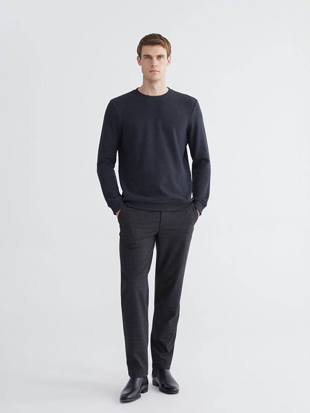 Antrasit Bisiklet Yaka Erkek Sweatshirt-1