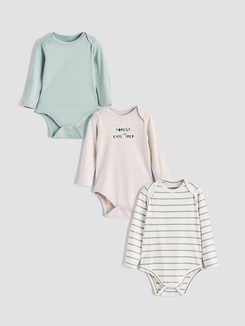 Bej Baskılı Erkek Bebek Çıtçıtlı Bodysuit 3'lü