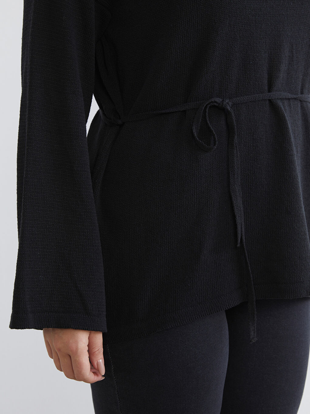 Siyah Büyük Beden Bisiklet Yaka Kadın Triko Kazak-2