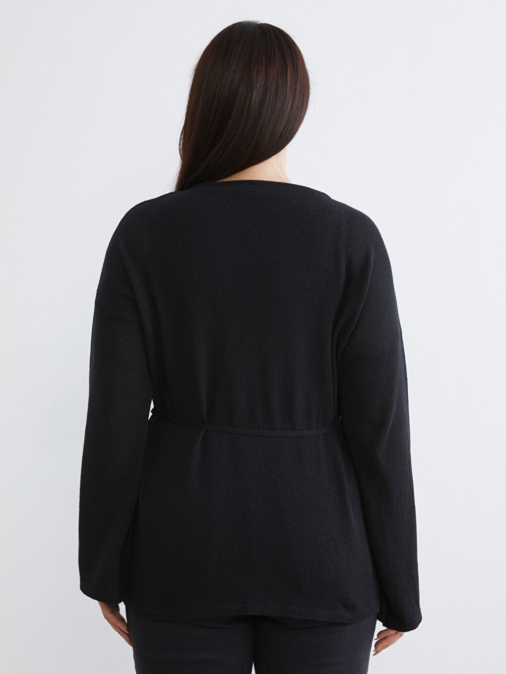 Siyah Büyük Beden Bisiklet Yaka Kadın Triko Kazak-3