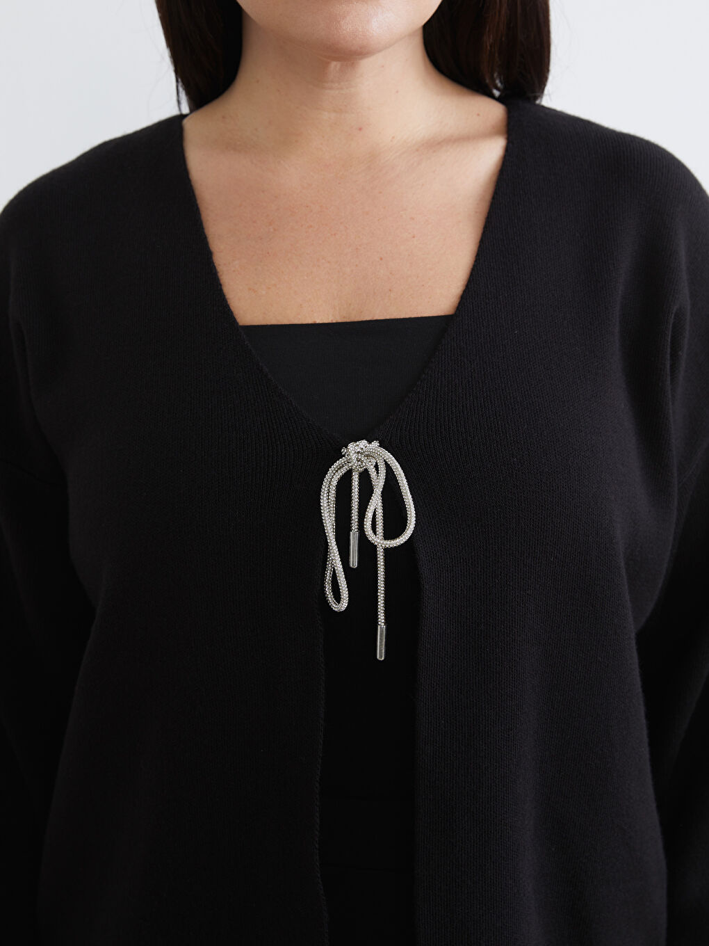 Siyah Büyük Beden V Yaka Kadın Triko Hırka-2